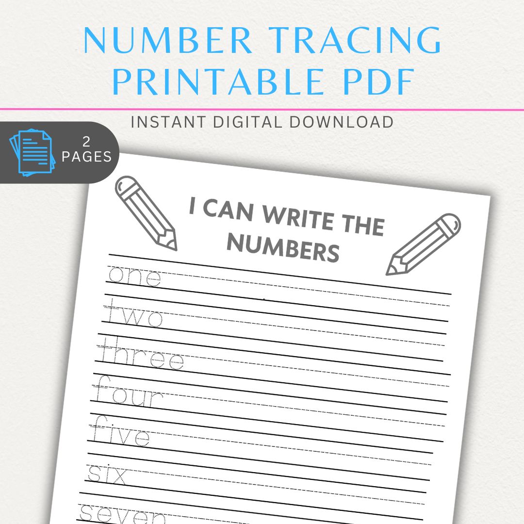 Number Tracing Printable PDF Template for kids to practice writing numbers.

