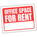 Red and white 'Office Space for Rent' sign on a white background