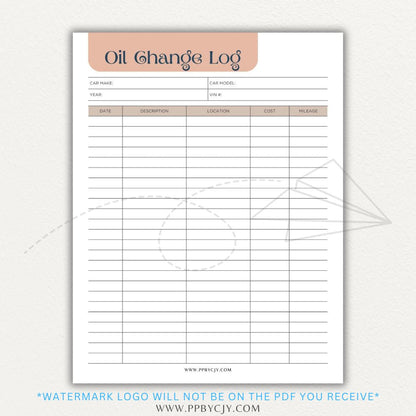 Oil Change Log Printable PDF Template