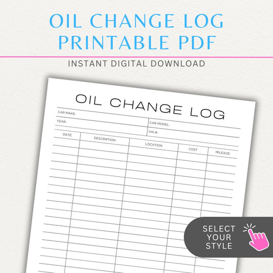 Oil Change Log Printable PDF Template for tracking vehicle maintenance and service history.


