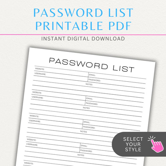 Online Password Tracker Printable PDF Template for logging website names, usernames, passwords, and security notes.

