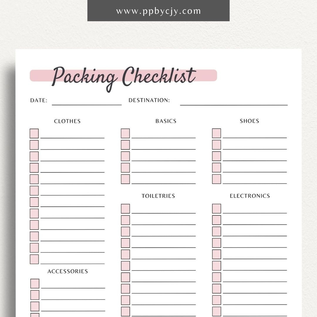 Travel Packing List Printable PDF Template