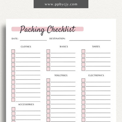 Travel Packing List Printable PDF Template