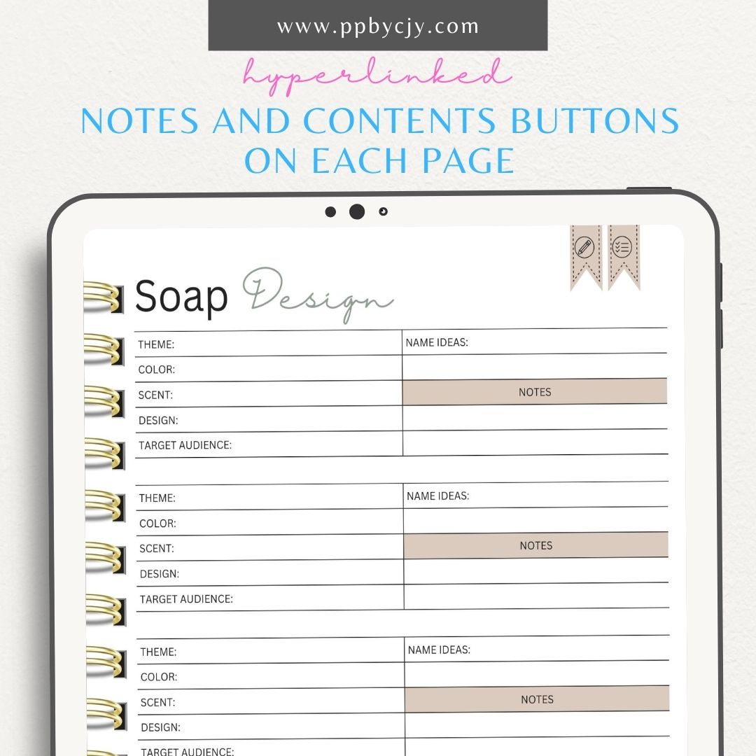 Soap Business Digital Planner – Digital download for managing and organizing various aspects of your soap business, including production schedules, inventory, orders, and marketing strategies