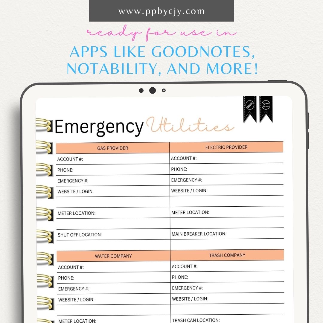 Emergency Prep Paperwork Organizer Digital Planner  – Digital download for ensuring that all important paperwork is in order for emergency preparedness, including documents, contacts, and essential records