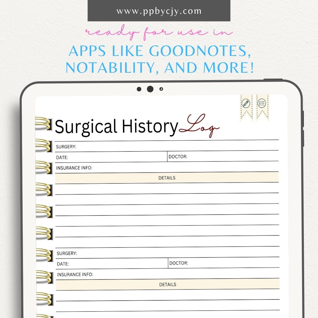 Personal Medical Digital Planner – Digital download featuring interactive pages for managing and tracking personal medical information, appointments, and health records.