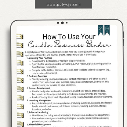 Candle Business Digital Planner Printable Template – Digital Download for Organizing and Managing Candle Business Activities and Goals