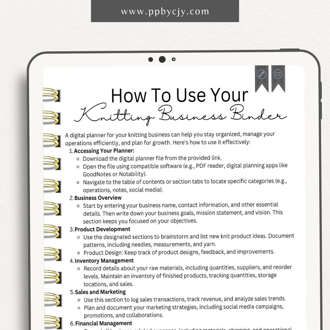 Knitting Business Digital Planner – Digital download for organizing and managing all aspects of your knitting business, including projects, orders, and finances.