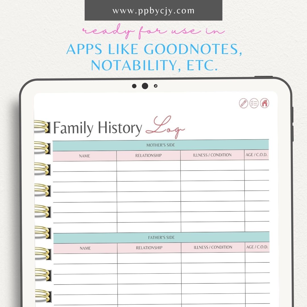 Medical Information Digital Planner – Digital download featuring interactive pages for organizing and tracking personal medical details, health records, and appointments.