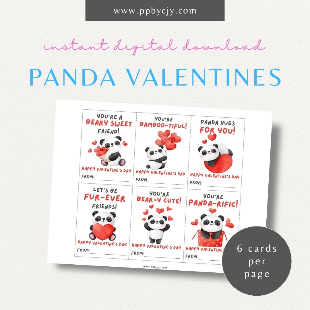 Panda-themed Valentine’s Day cards with cute panda designs and playful panda-themed quotes for a charming Valentine’s greeting.

