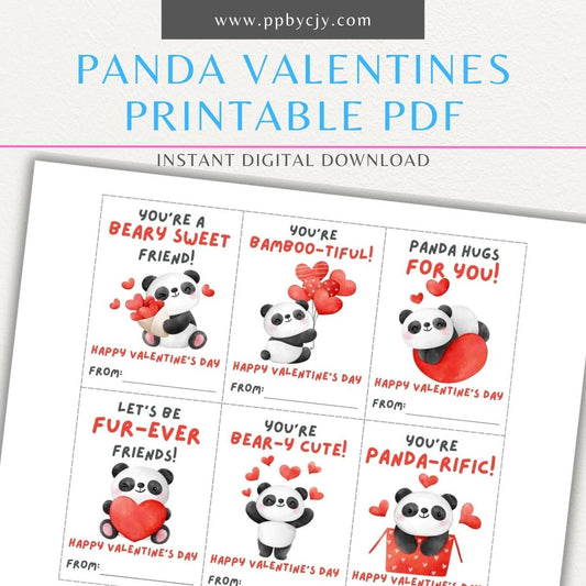 Panda-themed Valentine’s Day cards with cute panda designs and playful panda-themed quotes for a charming Valentine’s greeting.
