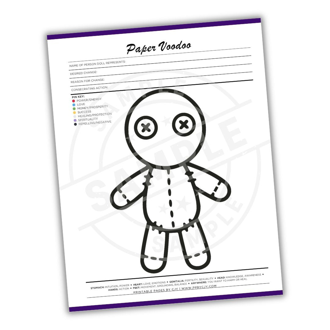 Paper voodoo template with instructions on a white background