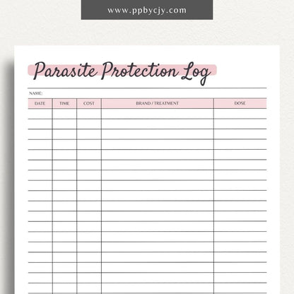 Pet Parasite Prevention Log Printable PDF Template