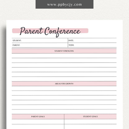 Parent Teacher Conference Form Printable PDF Template