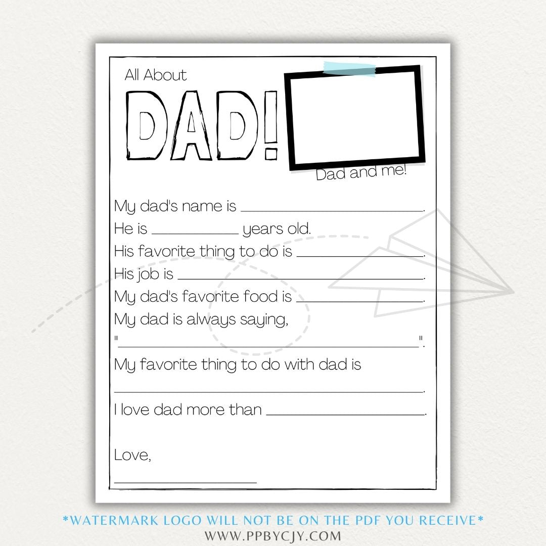 All About My Mom & All About My Dad Quiz Sheets Printable PDF with fun questions for kids to fill out.
