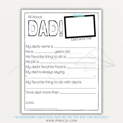 All About My Mom & All About My Dad Quiz Sheets Printable PDF with fun questions for kids to fill out.
