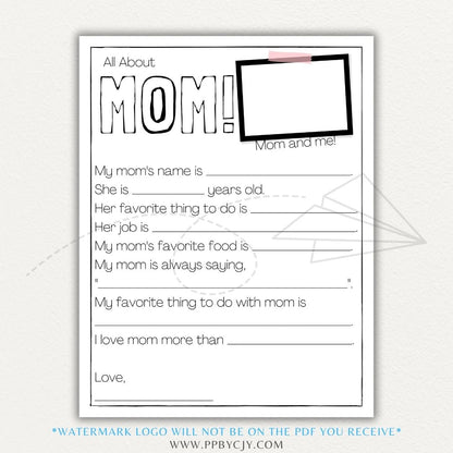 All About My Mom & All About My Dad Quiz Sheets Printable PDF with fun questions for kids to fill out.

