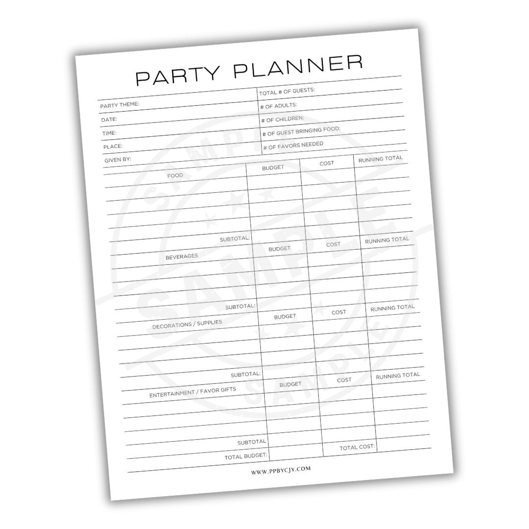 Party planner checklist on a white background