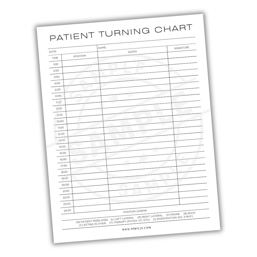 Patient turning chart on a white background