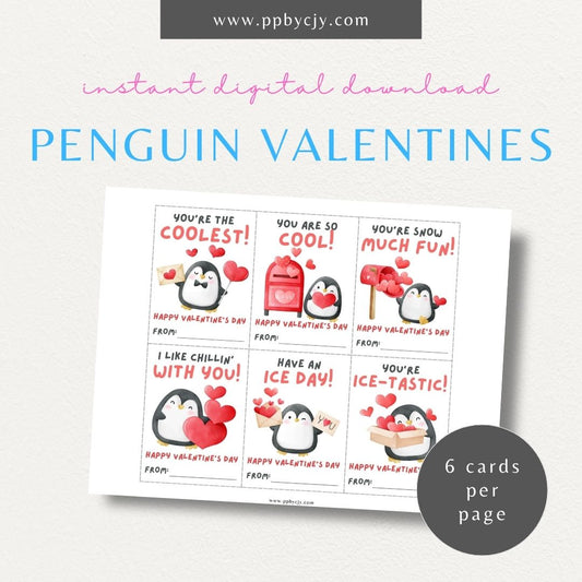 Penguin-themed Valentine’s Day cards with cute penguin designs and playful penguin-themed quotes for a unique Valentine’s greeting.

