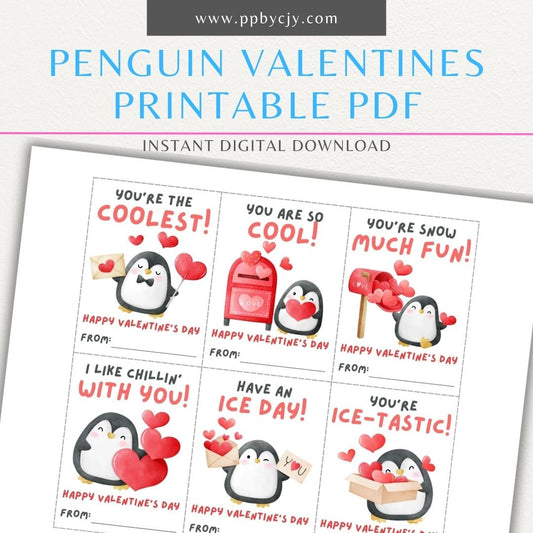 Penguin-themed Valentine’s Day cards with cute penguin designs and playful penguin-themed quotes for a unique Valentine’s greeting.
