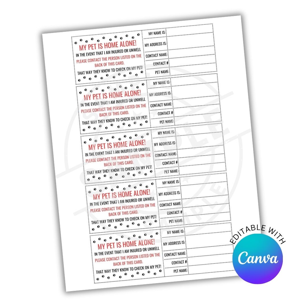 Sheet of paper with a pet safety checklist and Canva logo.