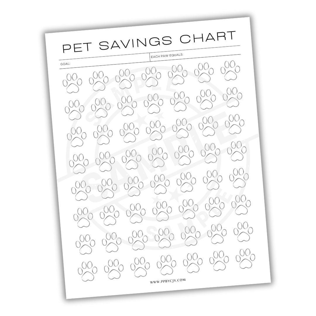 Pet savings chart with paw prints on a white background