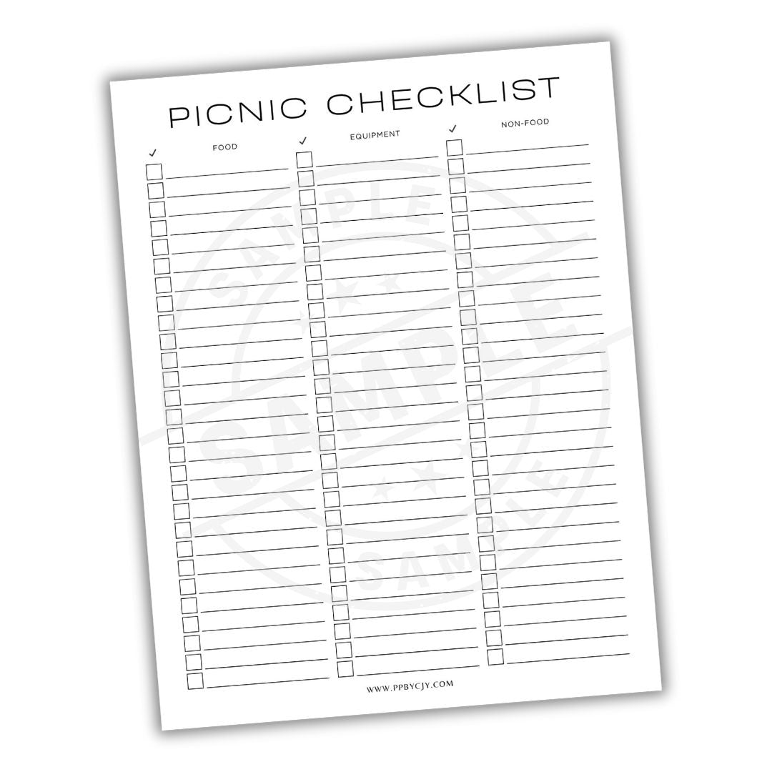 Picnic checklist with checkboxes on a white background