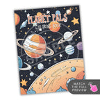 Coloring book cover titled 'Planet Pals' with space-themed illustrations on a white background.