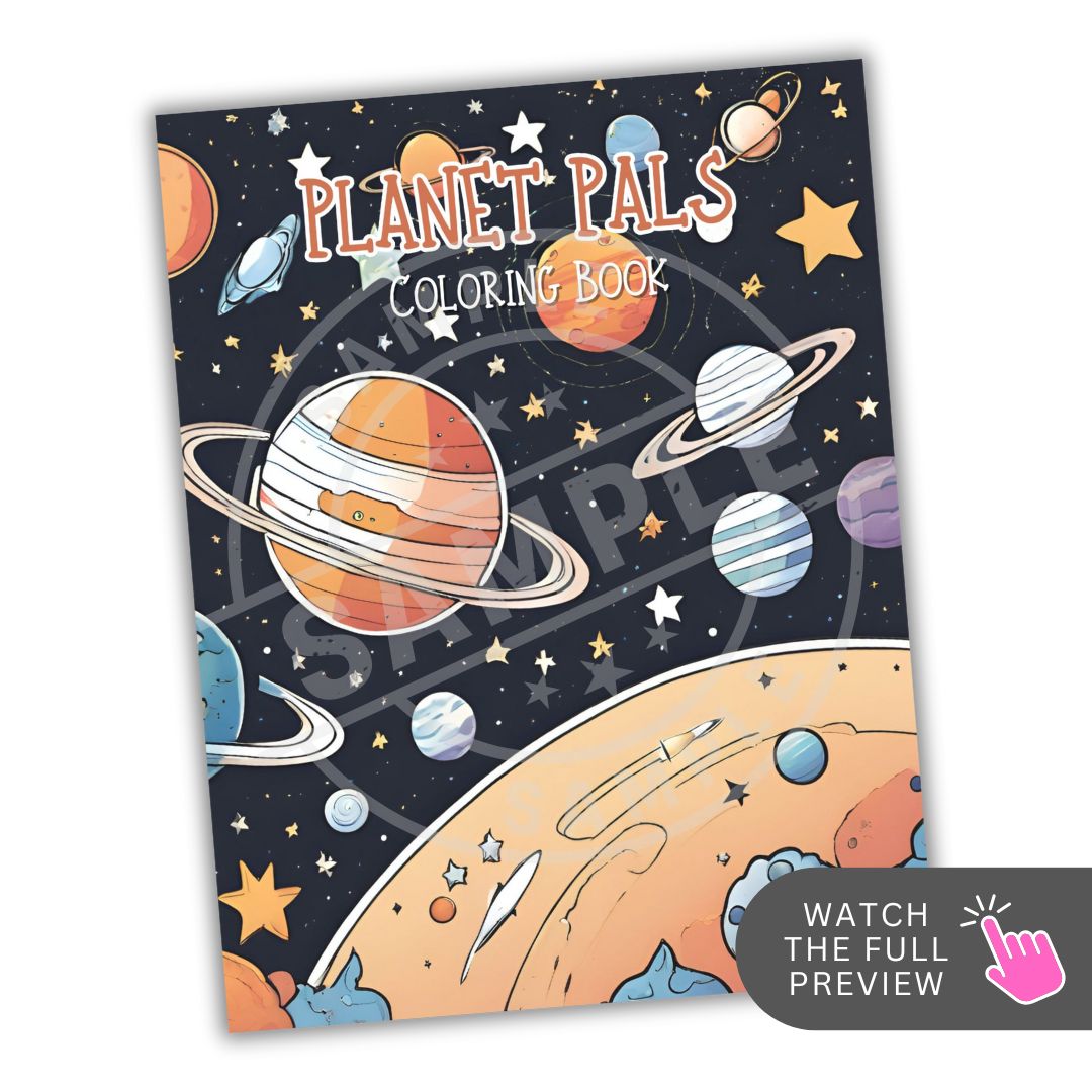 Coloring book cover titled 'Planet Pals' with space-themed illustrations on a white background.