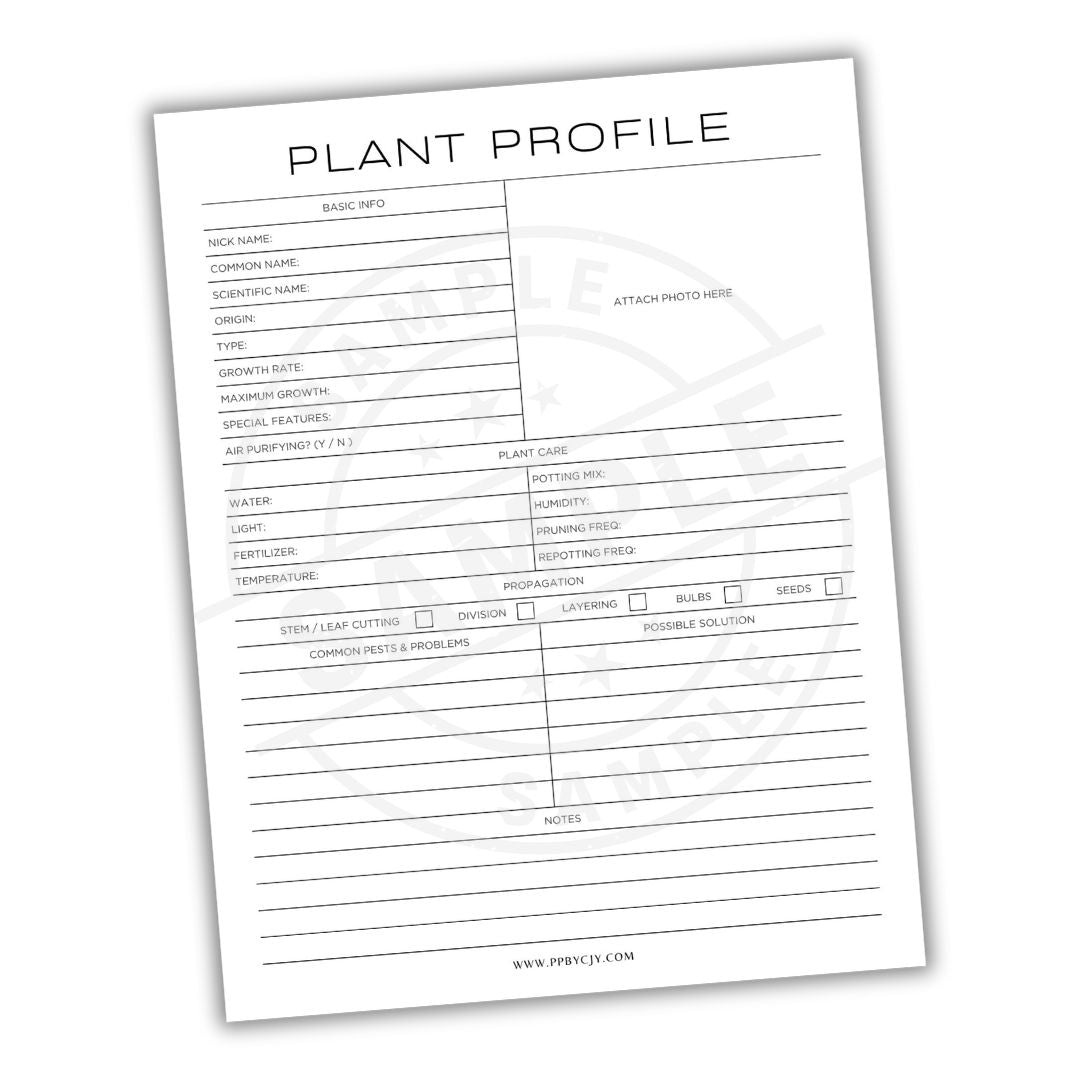 Plant profile form on a white background