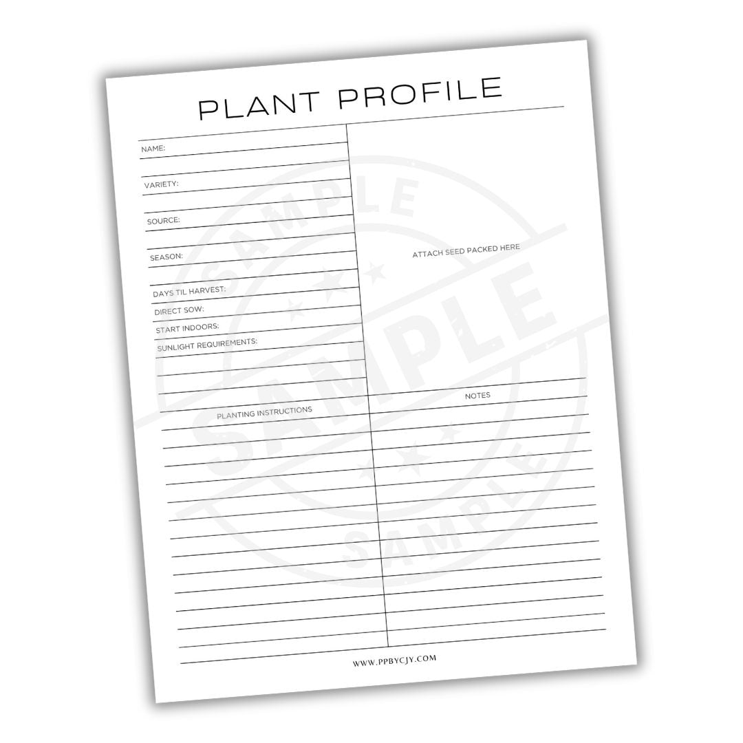Plant profile sheet with various columns on a white background