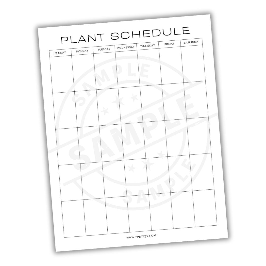 Plant schedule calendar with days of the week on a white background