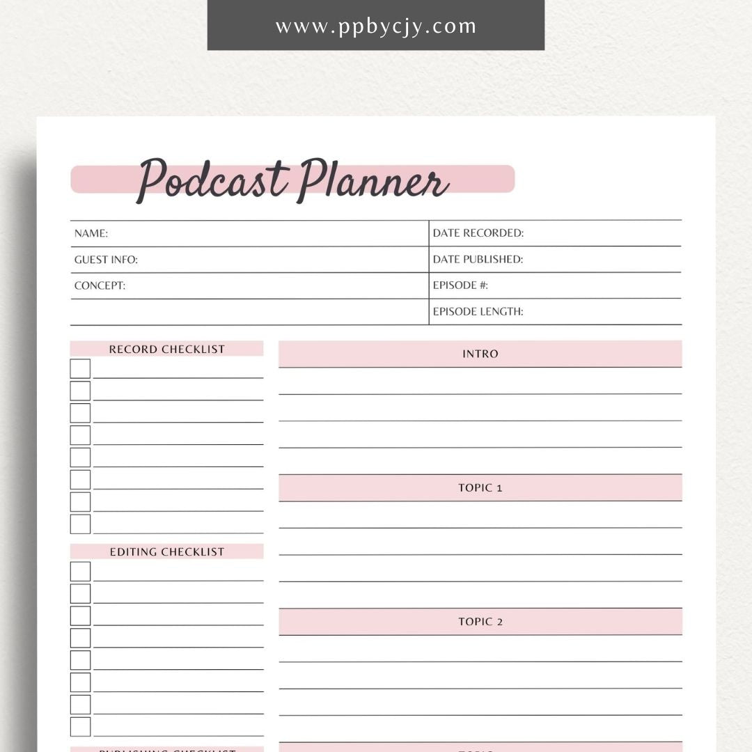 Podcast Planner Printable PDF Template