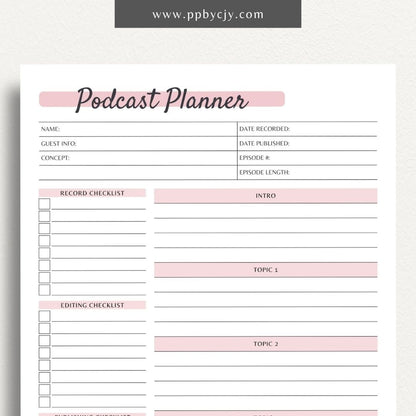 Podcast Planner Printable PDF Template