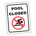 Pool closed sign with a no swimming symbol on a white background