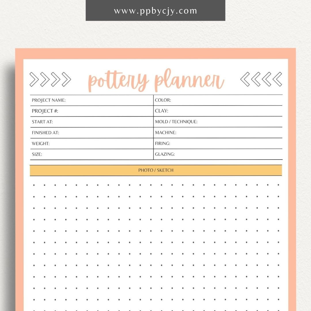 Pottery Planner Printable Template – Digital download for organizing ceramic projects, including design planning, material tracking, and firing schedules