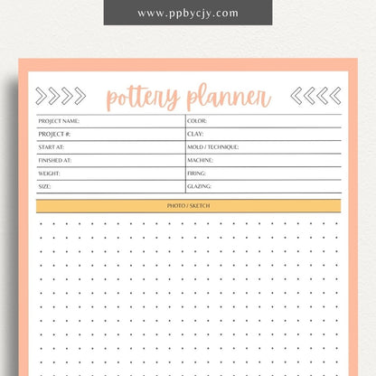 Pottery Planner Printable Template – Digital download for organizing ceramic projects, including design planning, material tracking, and firing schedules