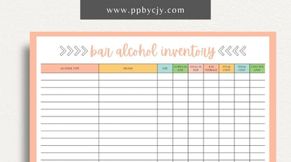 Alcohol Inventory Printable Template – Digital Download for Tracking and Managing Alcohol Stock