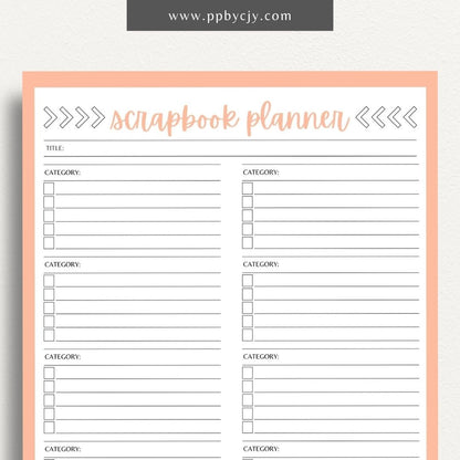 Scrapbook Planner Printable Template – Digital download for organizing and planning scrapbook projects, layouts, and materials