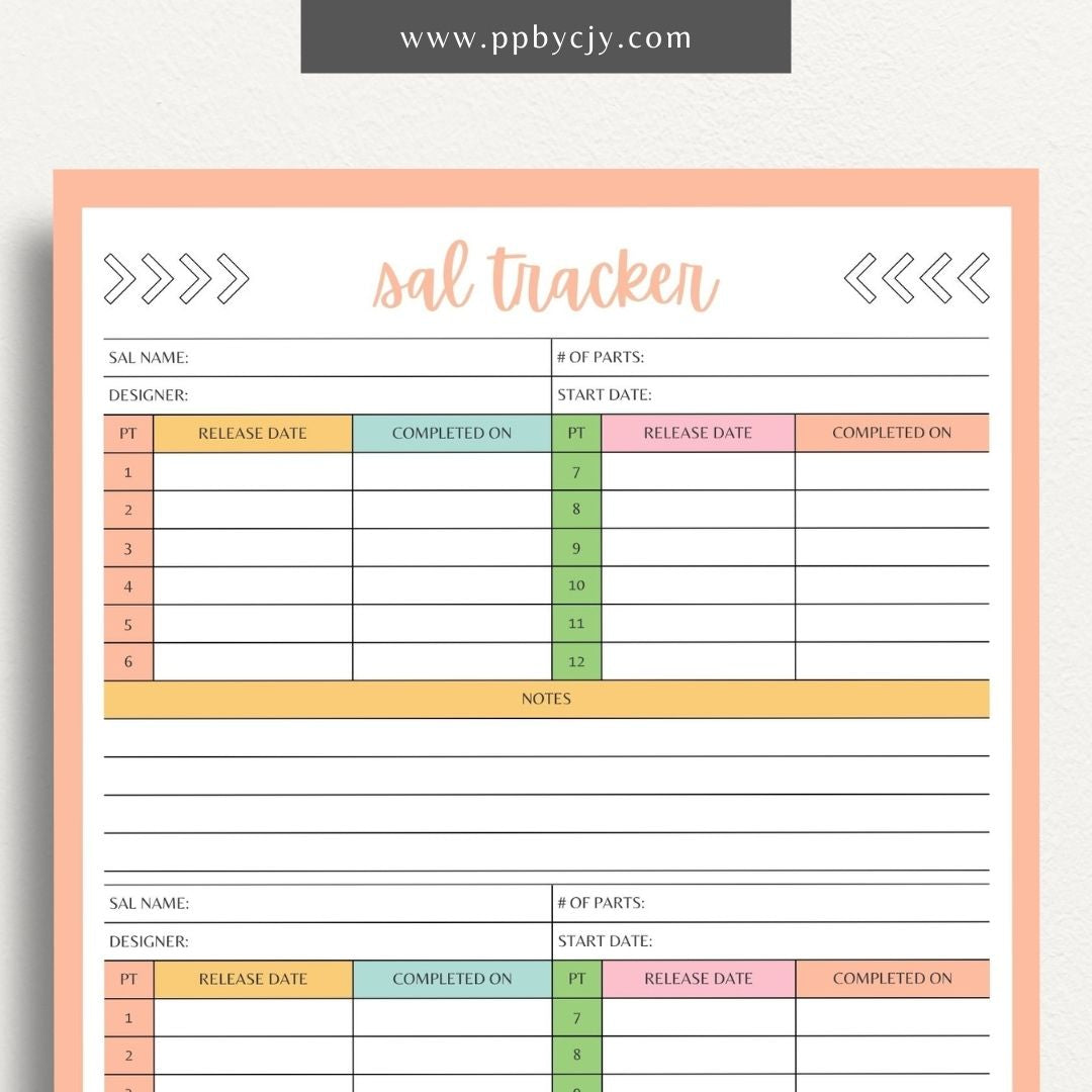 SAL Stitch-A-Long Tracker Printable Template – Digital download for organizing and tracking embroidery Stitch-A-Long projects, schedules, and progress