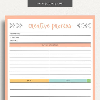 Creative Process Printable Template – Digital download for tracking ideas, planning projects, and managing creative workflows