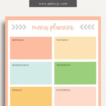 Weekly Meal Planner Printable Template – Digital download for organizing and planning meals for the week, including meal ideas, ingredients, and grocery lists