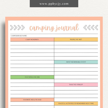 Camping Journal Printable Template – Digital Download for Recording and Reflecting on Camping Experiences and Adventures