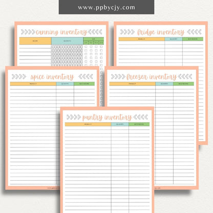 Kitchen Inventory Bundle Printable Template – Digital download featuring a collection of tools for organizing and managing your kitchen inventory, including pantry, refrigerator, and freezer.