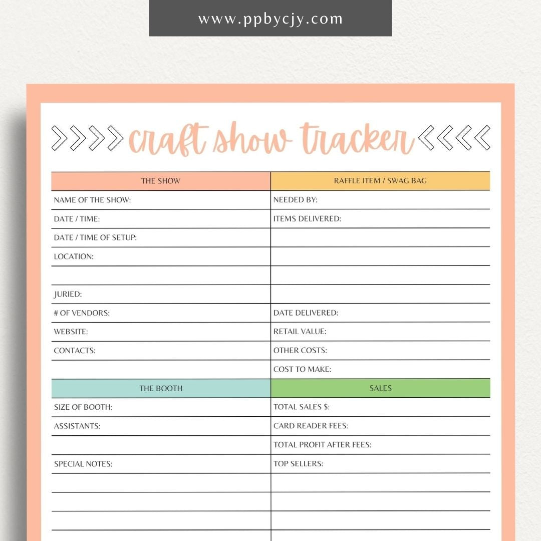 Craft Fair Tracker Printable Template – Digital Download for Organizing and Monitoring Craft Fair Details, Sales, and Inventory