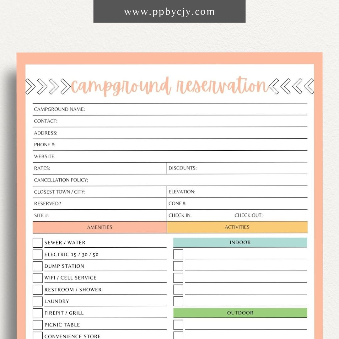 Campground Reservation Sheet Printable Template – Digital Download for Organizing and Managing Campground Reservations