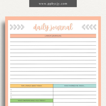 Daily Journal Page Printable Template – Digital download for daily reflection, planning, and journaling, including to-do lists and mood tracking.