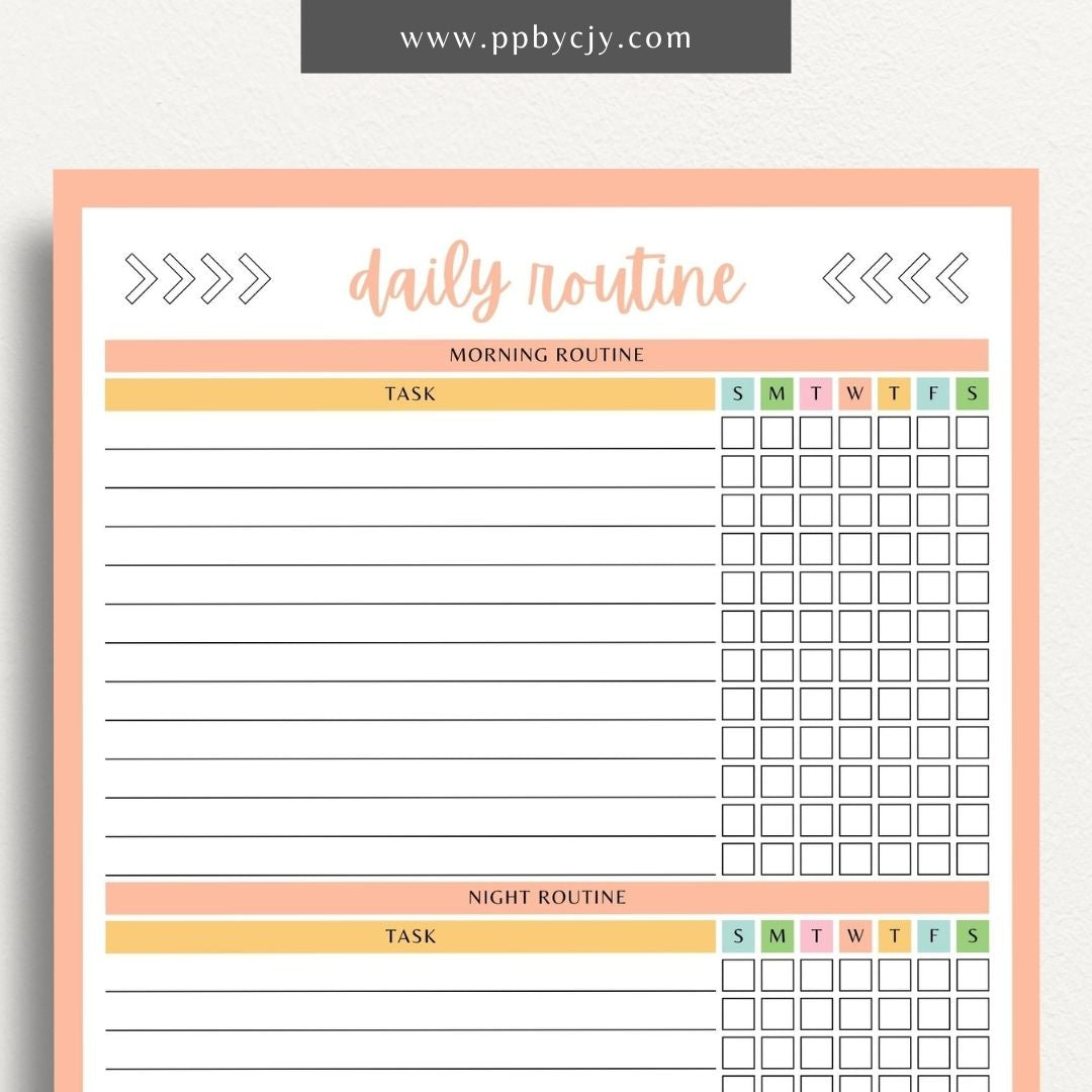 Daily Routine Printable Template – Digital download for planning and organizing daily schedules, tracking habits, and boosting productivity.