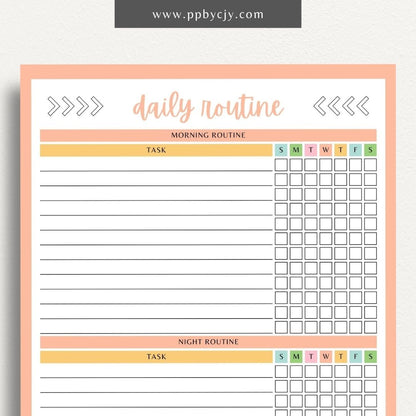 Daily Routine Printable Template – Digital download for planning and organizing daily schedules, tracking habits, and boosting productivity.